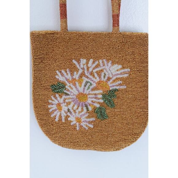 Free People Best Bet Beaded Floral Tote Handbag Boho Womens Golden - Picture 2 of 6